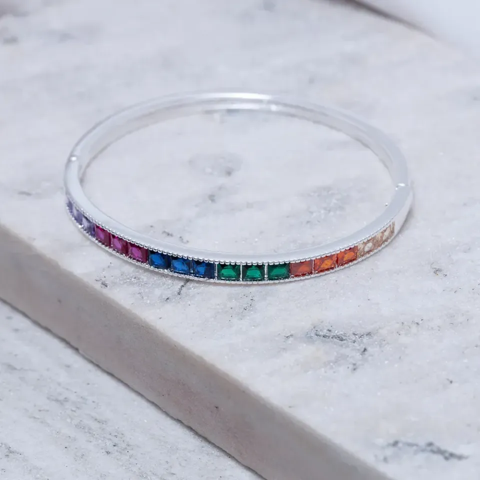 BRACELETE COM ZIRCÔNIAS NAVETE COLORIDAS BANHO PRATA