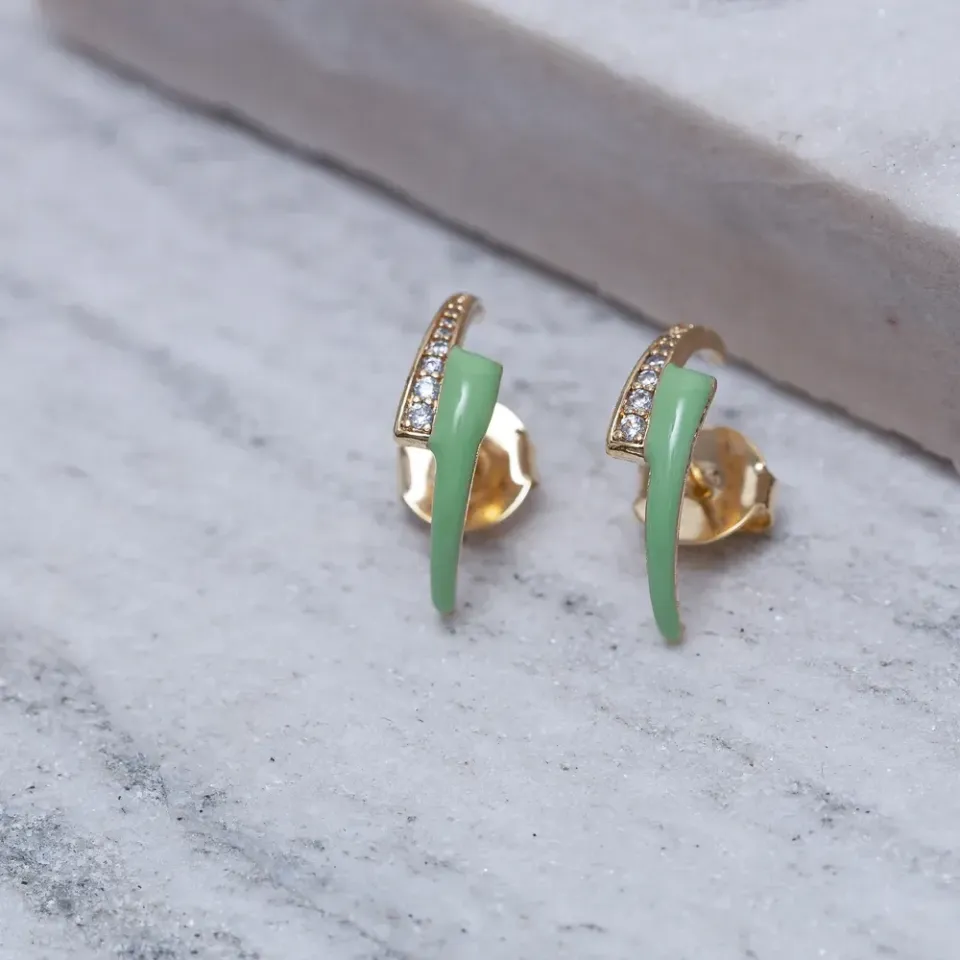 BRINCO ESMALTADO VERDE COM ZIRCÔNIA BANHO OURO 18K
