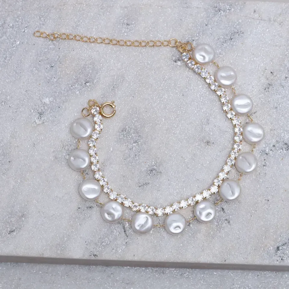 PULSEIRA PÉROLAS COM FIO RIVIERA BANHO OURO 18K