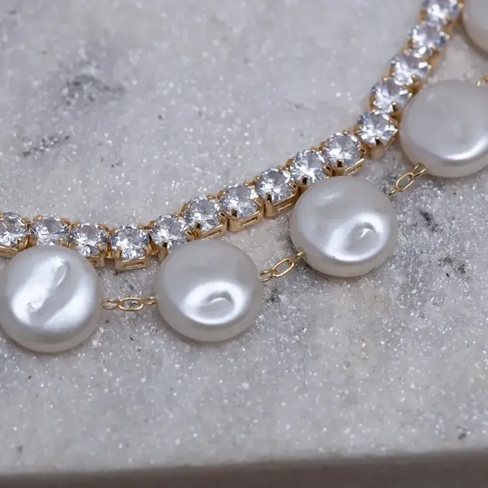 PULSEIRA PÉROLAS COM FIO RIVIERA BANHO OURO 18K