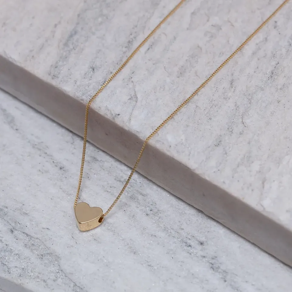 COLAR CORAÇÃO ABAULADO LISO BANHO OURO 18K