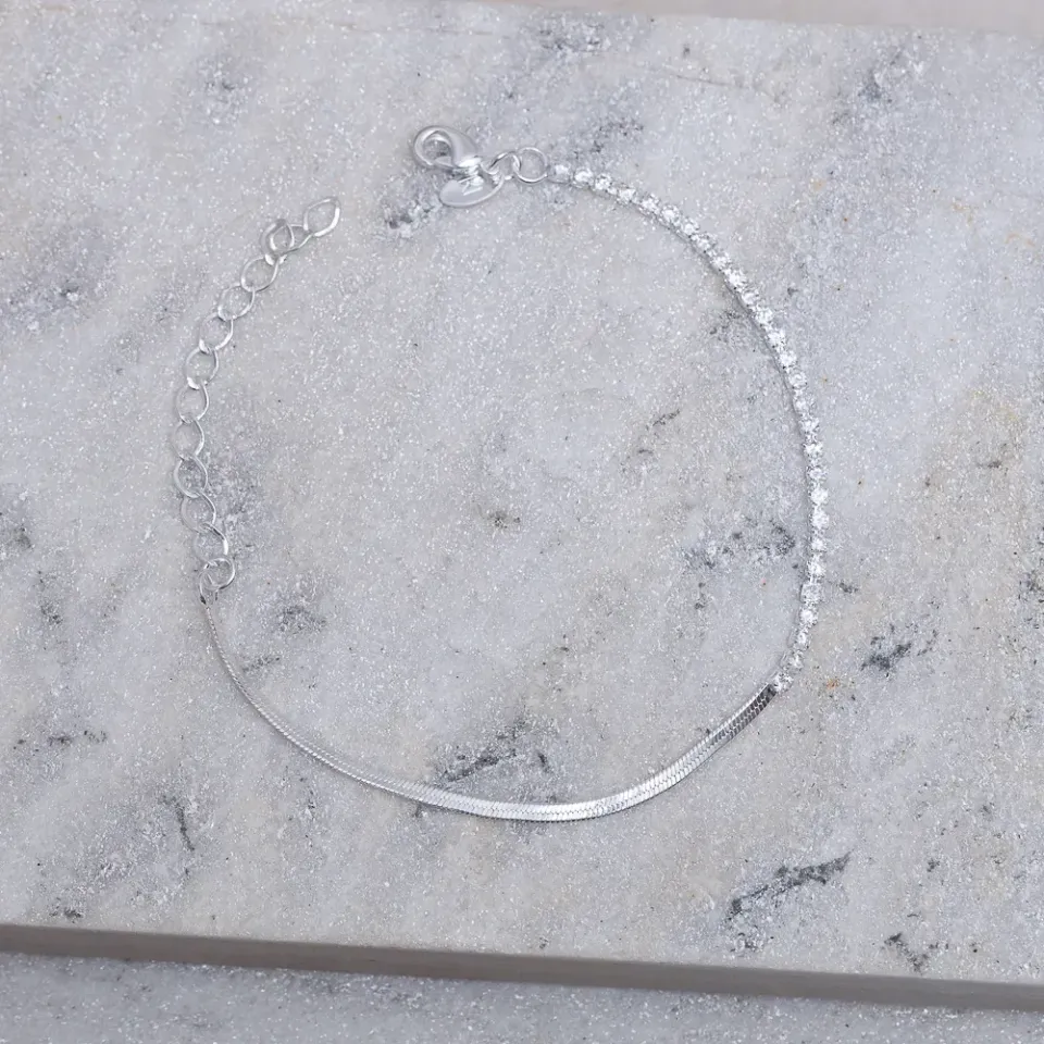 PULSEIRA FITA ESPELHADA E COM ZIRCÔNIAS BANHO PRATA