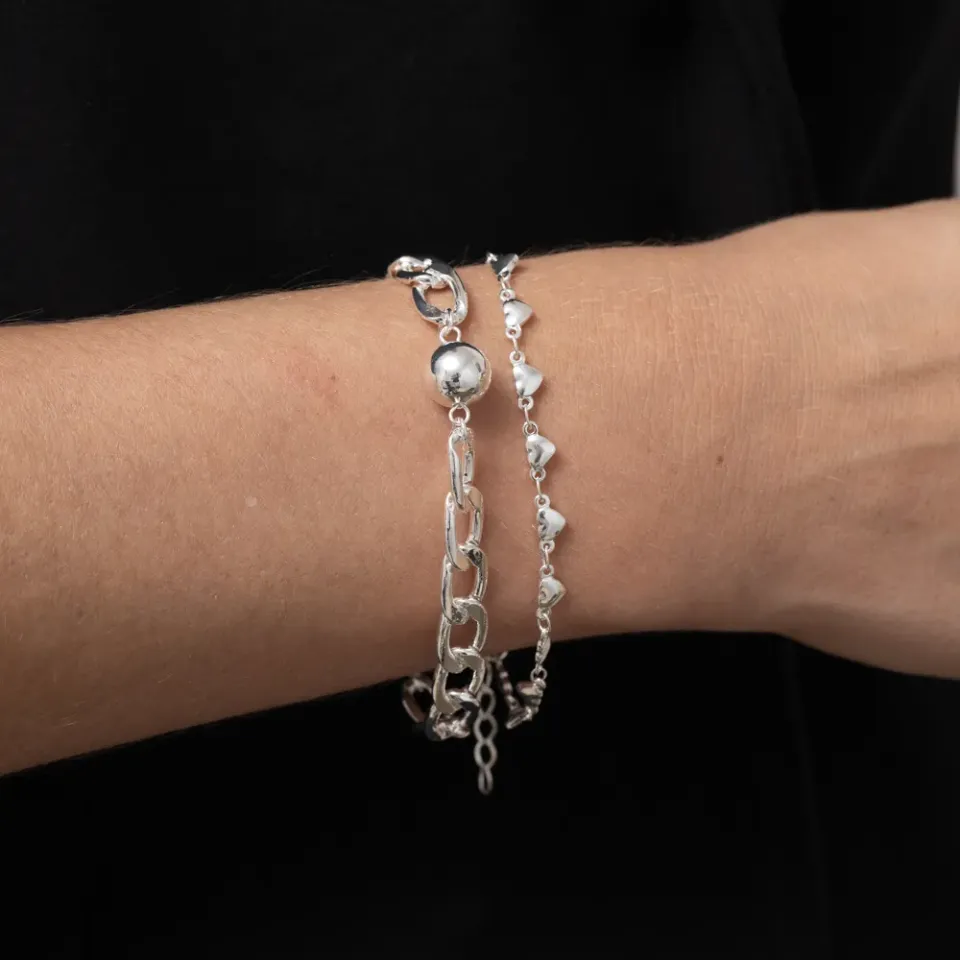PULSEIRA CORAÇÃO PP ABAULADOS BANHO PRATA