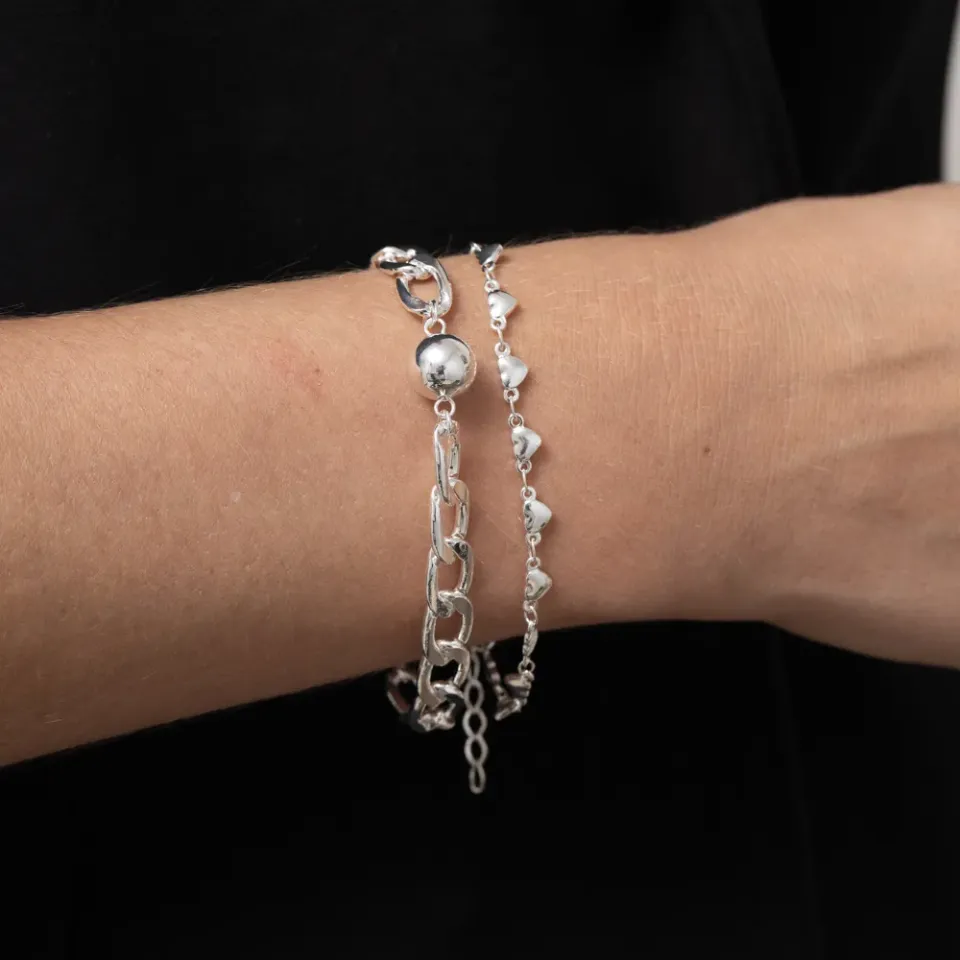 PULSEIRA CORAÇÃO PP ABAULADOS BANHO PRATA
