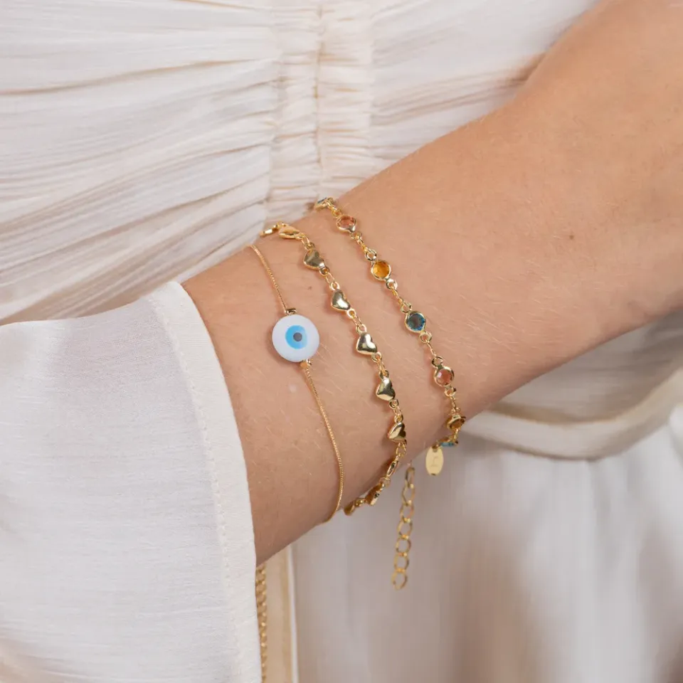 PULSEIRA CORAÇÃO PP ABAULADOS BANHO OURO 18K