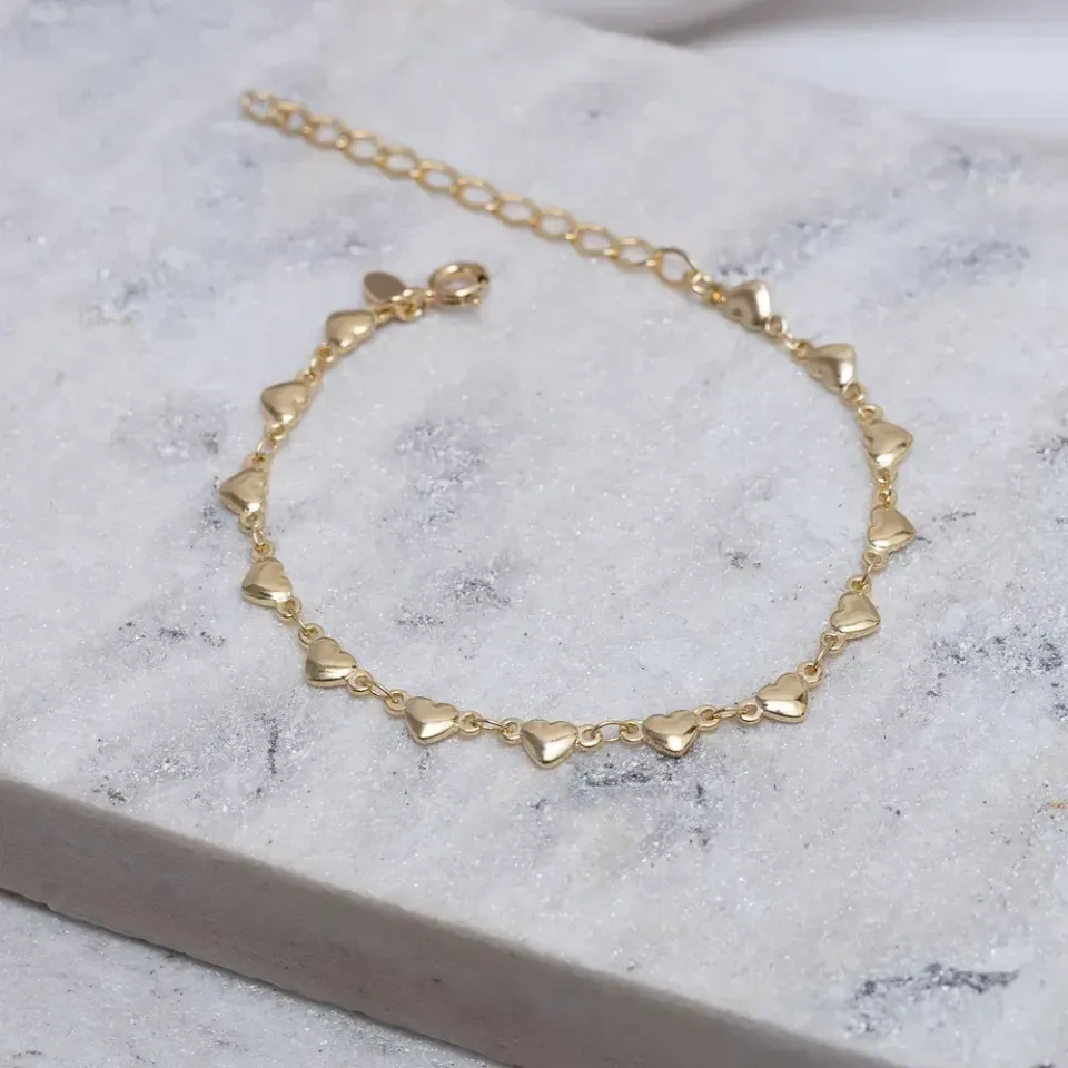 PULSEIRA CORAÇÃO PP ABAULADOS BANHO OURO 18K