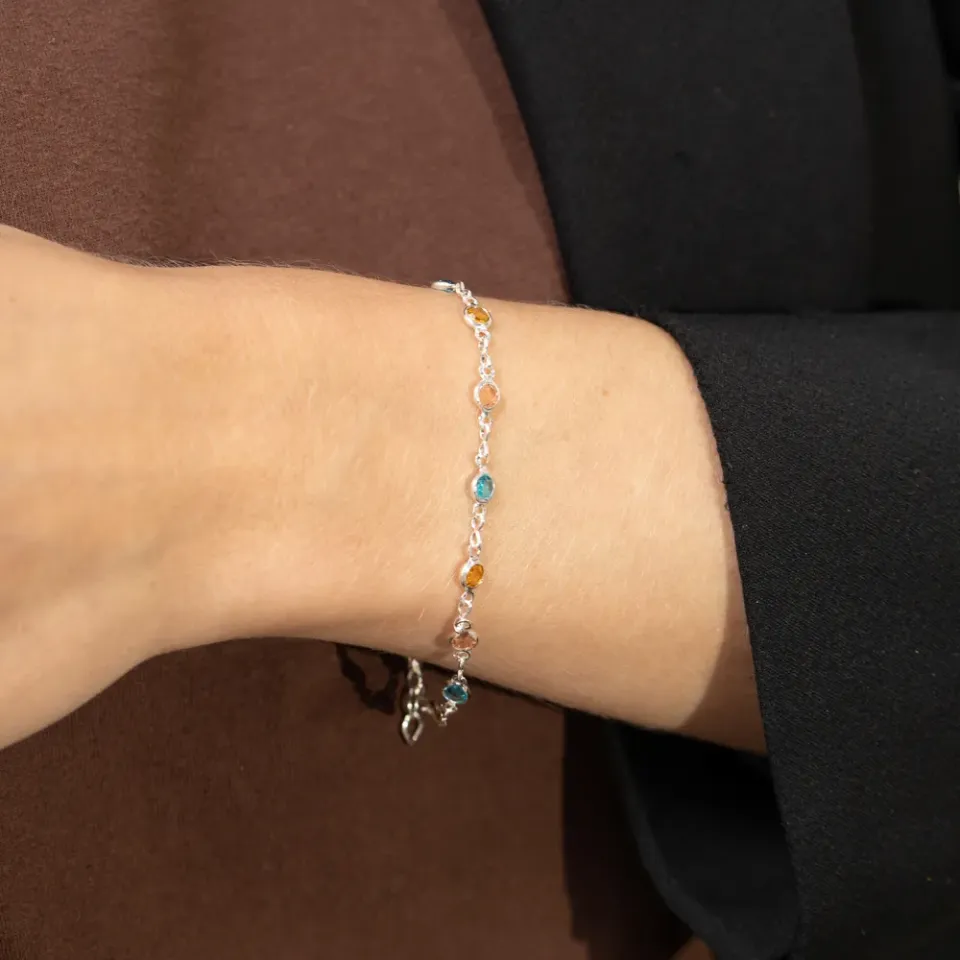 PULSEIRA CRISTAIS COLORIDOS BANHO PRATA