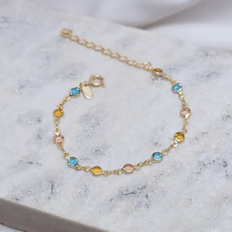 PULSEIRA CRISTAIS COLORIDOS BANHO OURO 18K