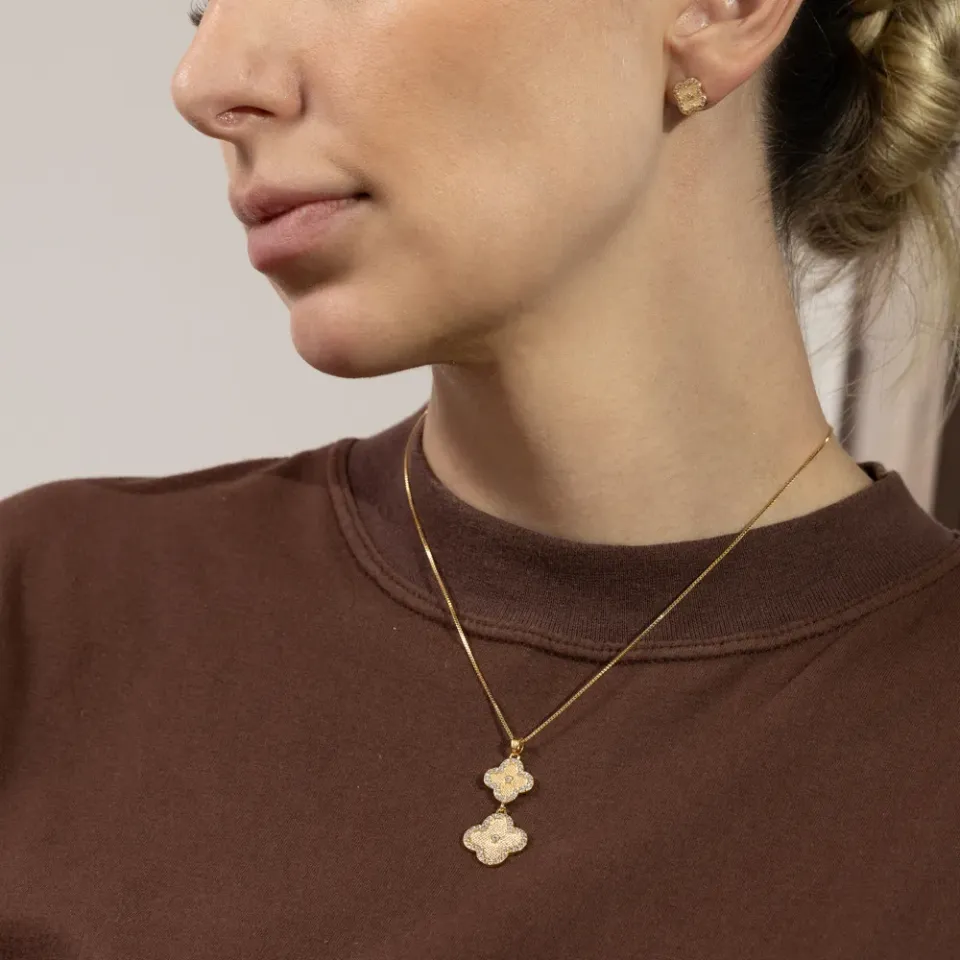 CONJUNTO VIRGINIA DUPLO  COM ZIRCÔNIAS BANHO OURO 18K