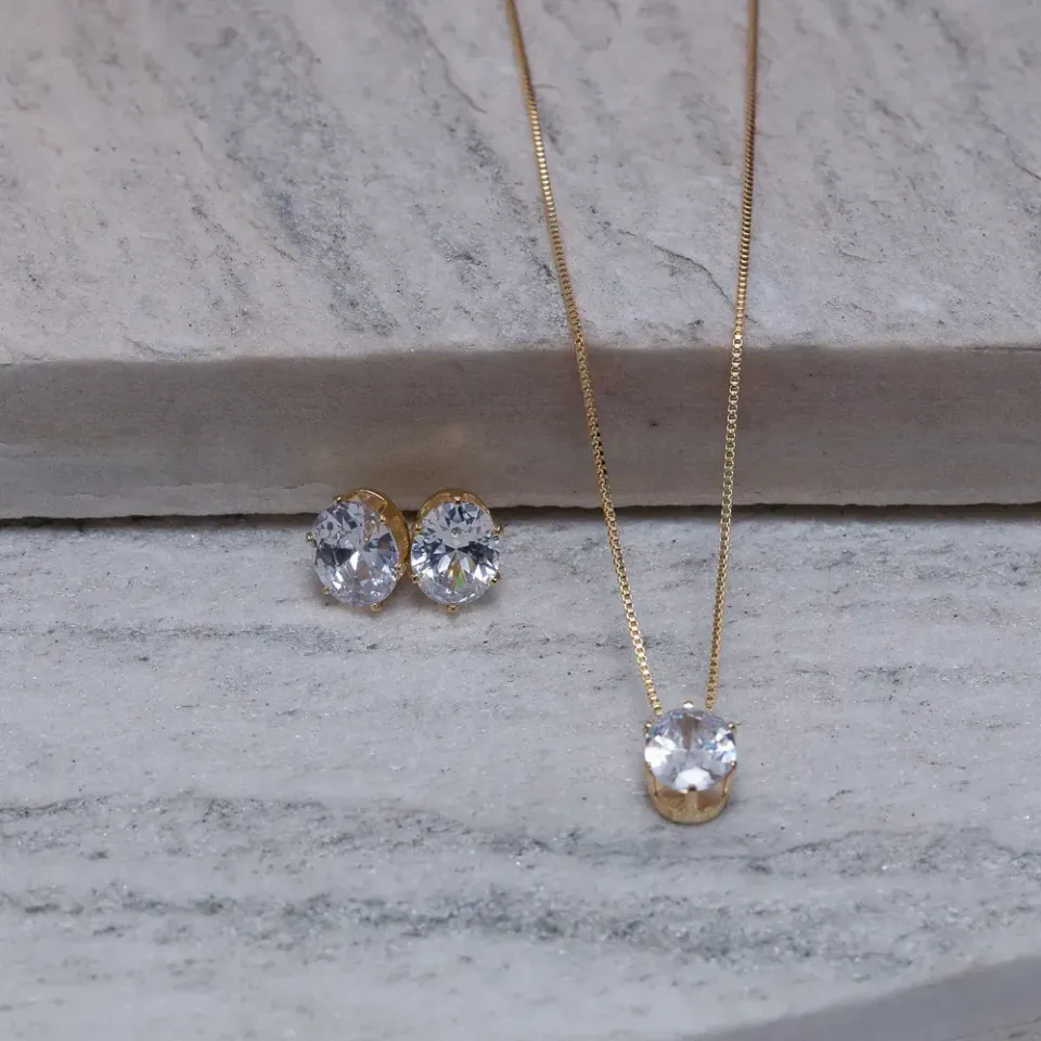 CONJUNTO PONTO DE LUZ  BANHO OURO 18K