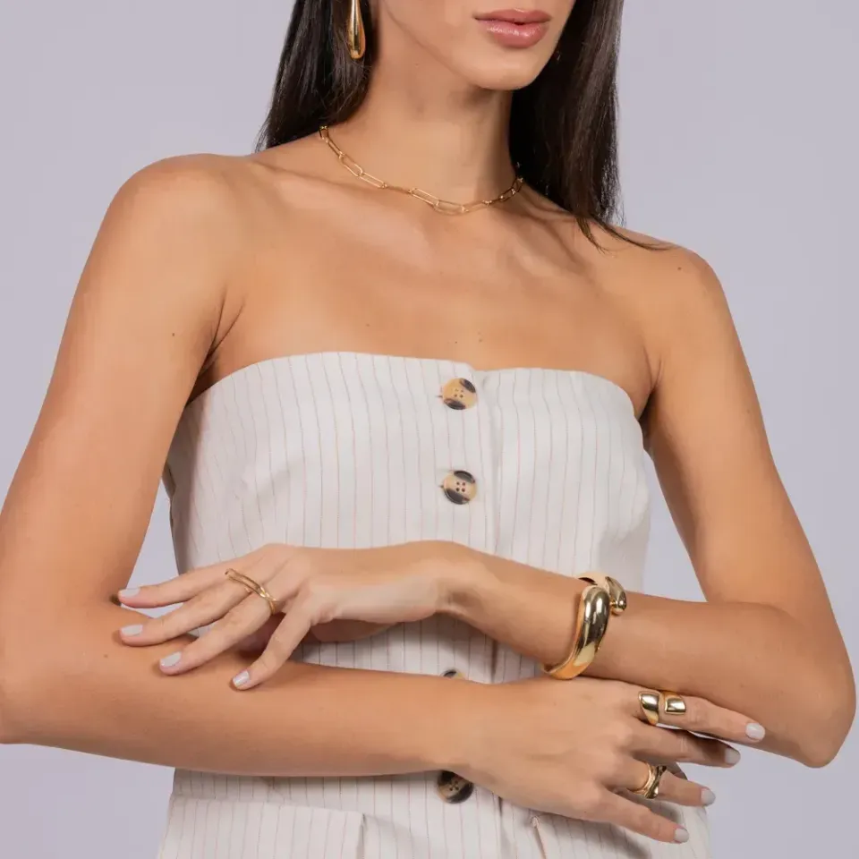 BRACELETE ABAULADO ABERTO BANHO OURO 18K