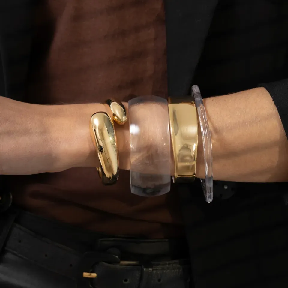 BRACELETE ABAULADO ABERTO BANHO OURO 18K
