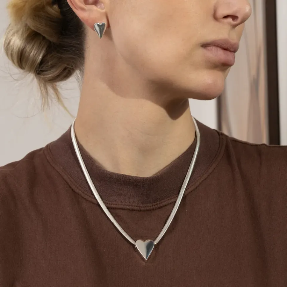 CONJUNTO MALHA ALEMÃ COM CORAÇÃO PRATA BANHO PRATA