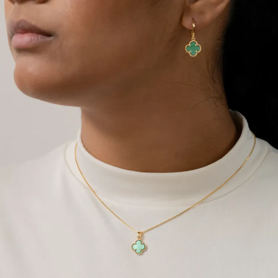 CONJUNTO VIRGINIA VERDE BANHO OURO 18K