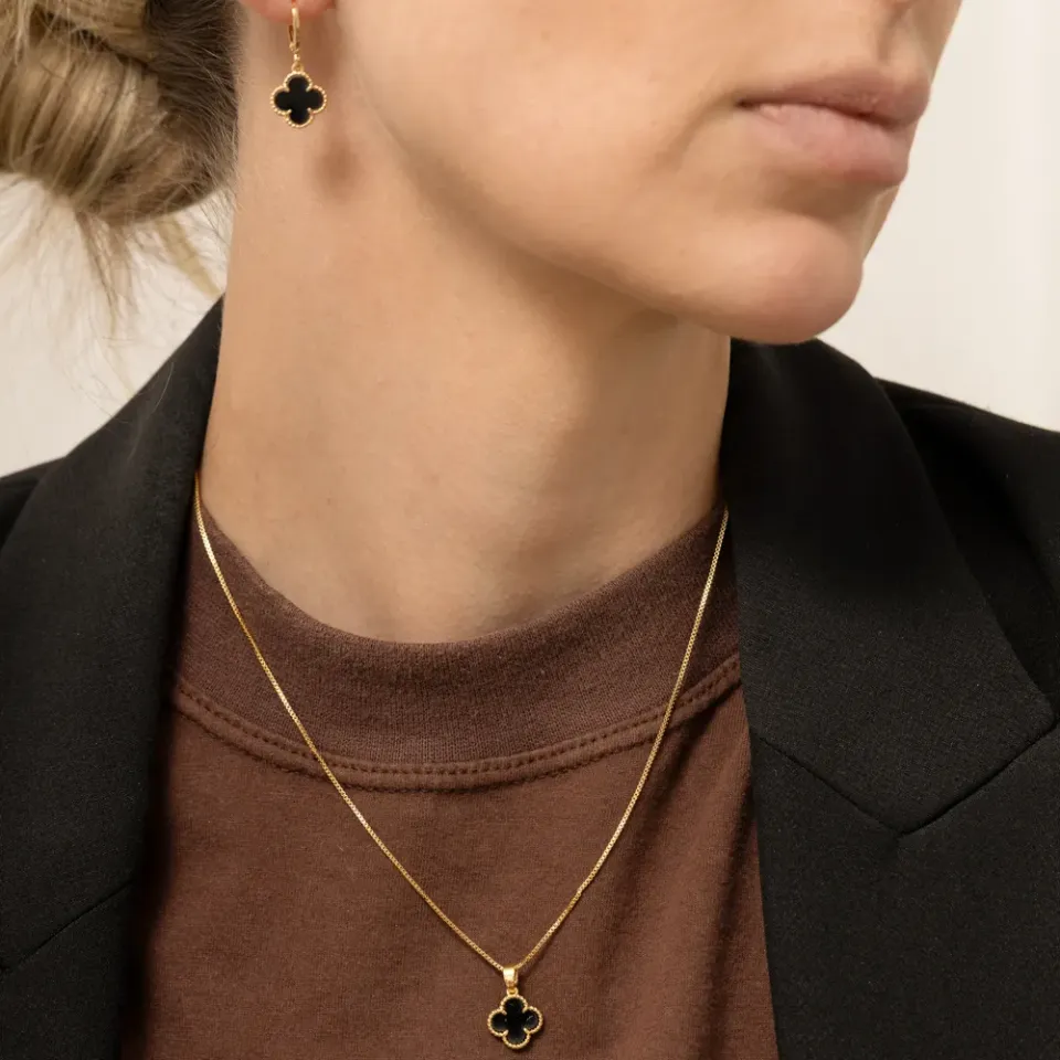 CONJUNTO VIRGINIA PRETO BANHO OURO 18K