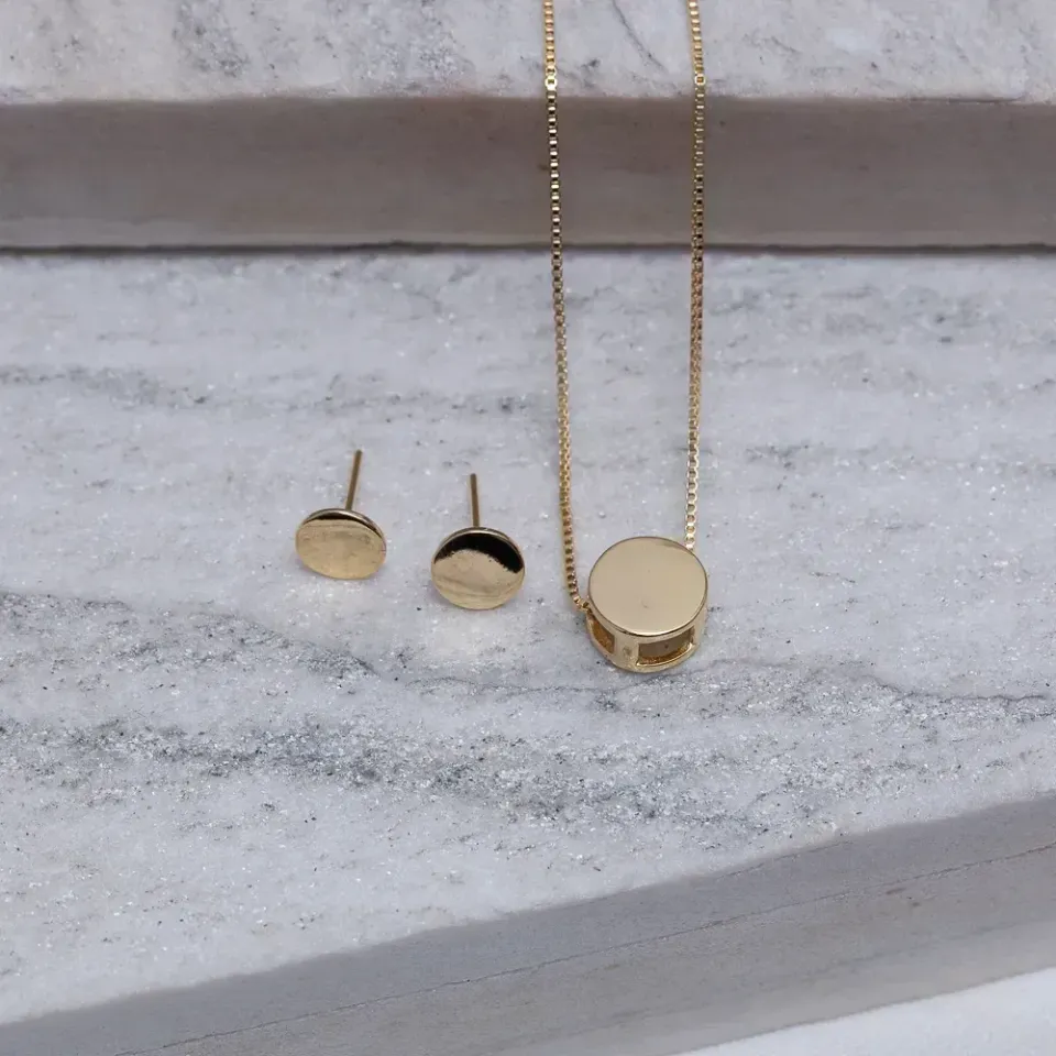 CONJUNTO CÍRCULO LISO BANHO OURO 18K