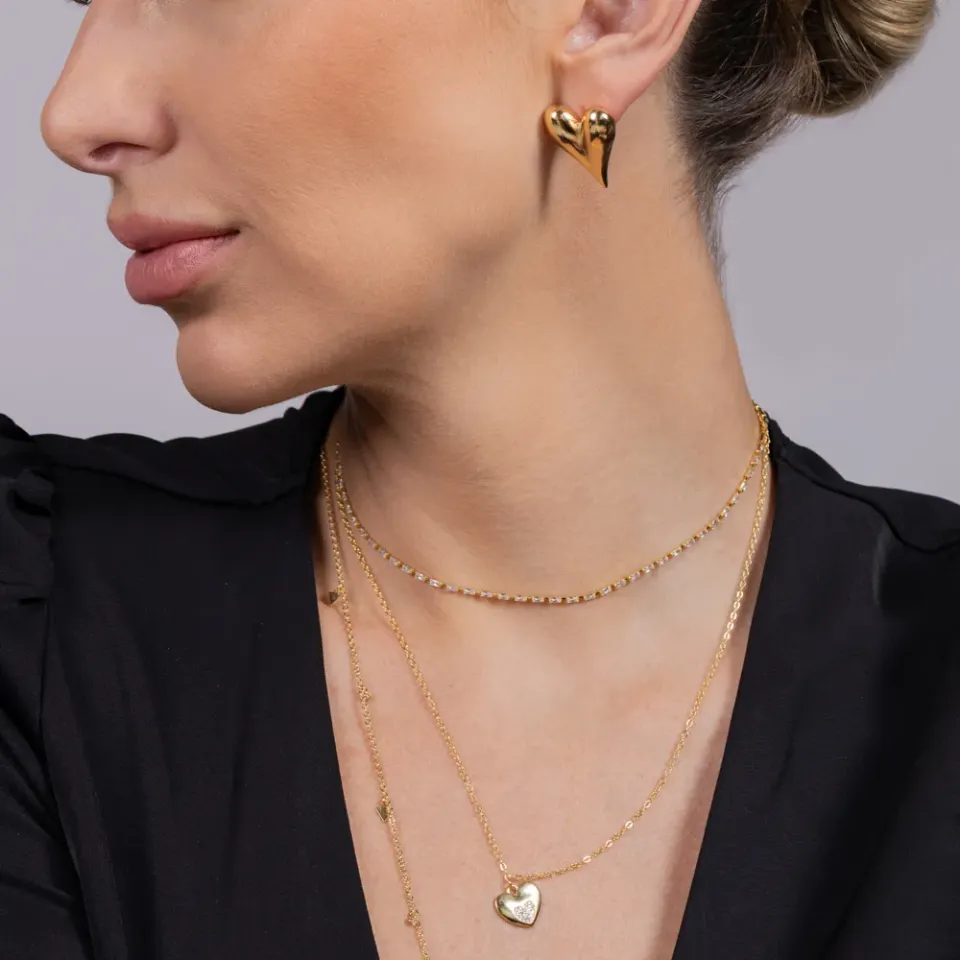 BRINCO CORAÇÃO LISO ABAULADO BANHO OURO 18K