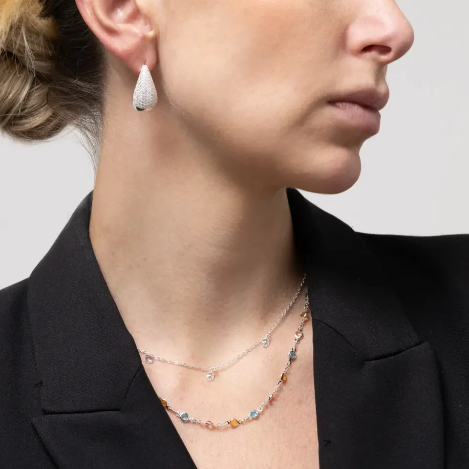 CHOKER COM PEDRAS COLORIDAS BANHO PRATA