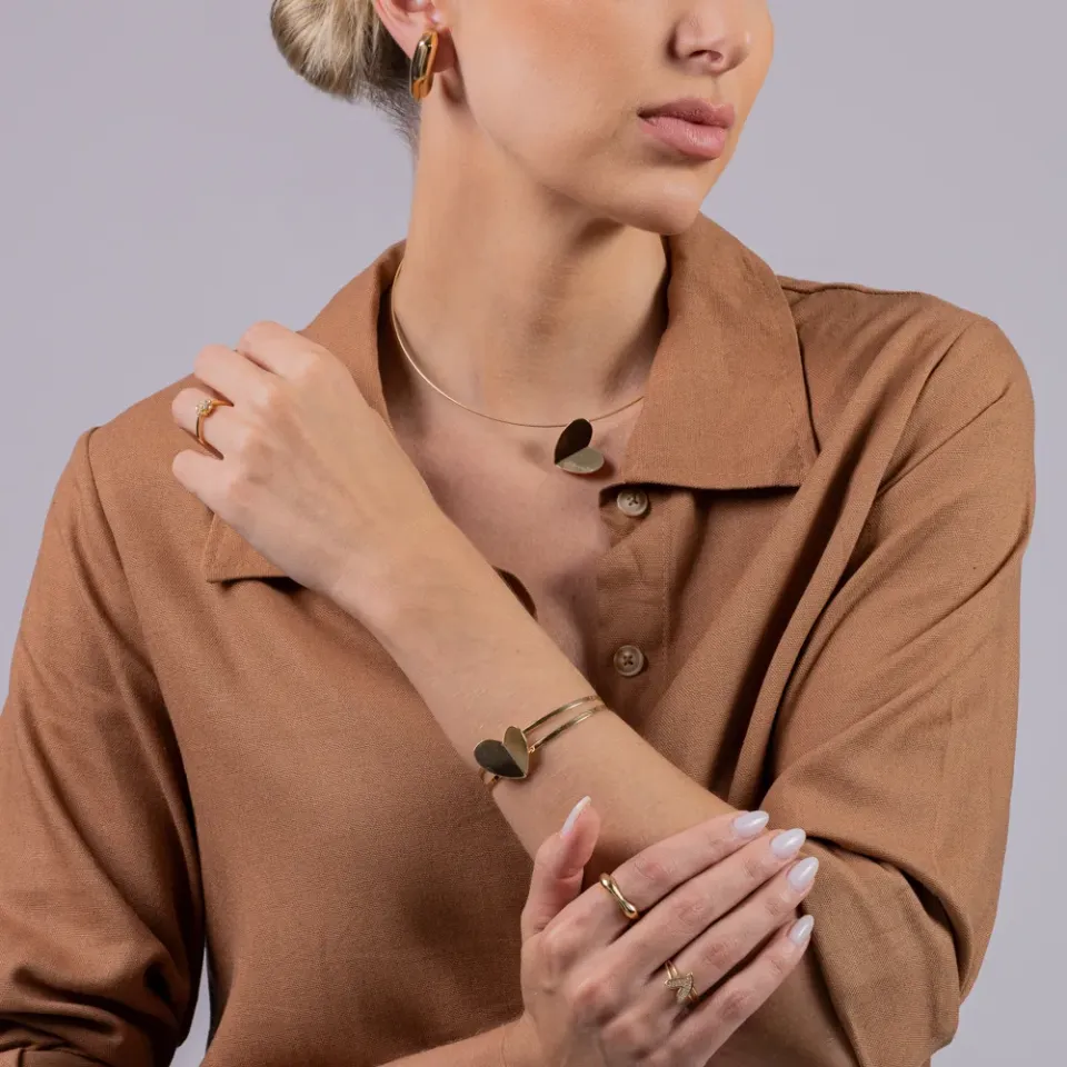 BRACELETE CORAÇÃO LISO BANHO OURO 18K