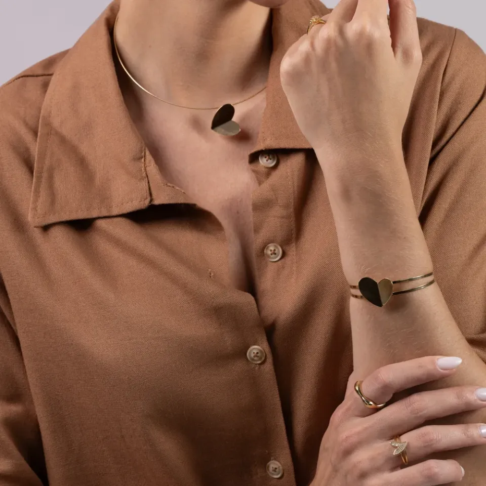 BRACELETE CORAÇÃO LISO BANHO OURO 18K