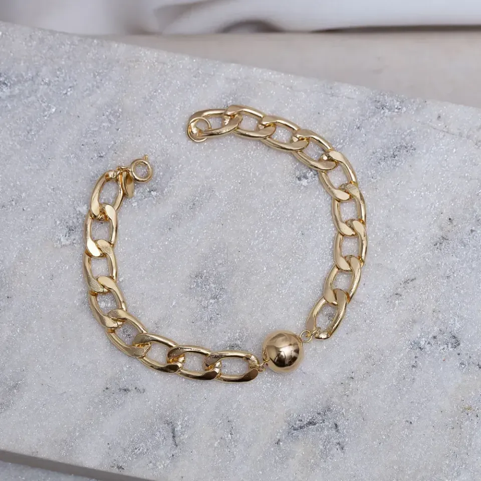 PULSEIRA ELOS GRUMET COM BOLA BANHO OURO 18K