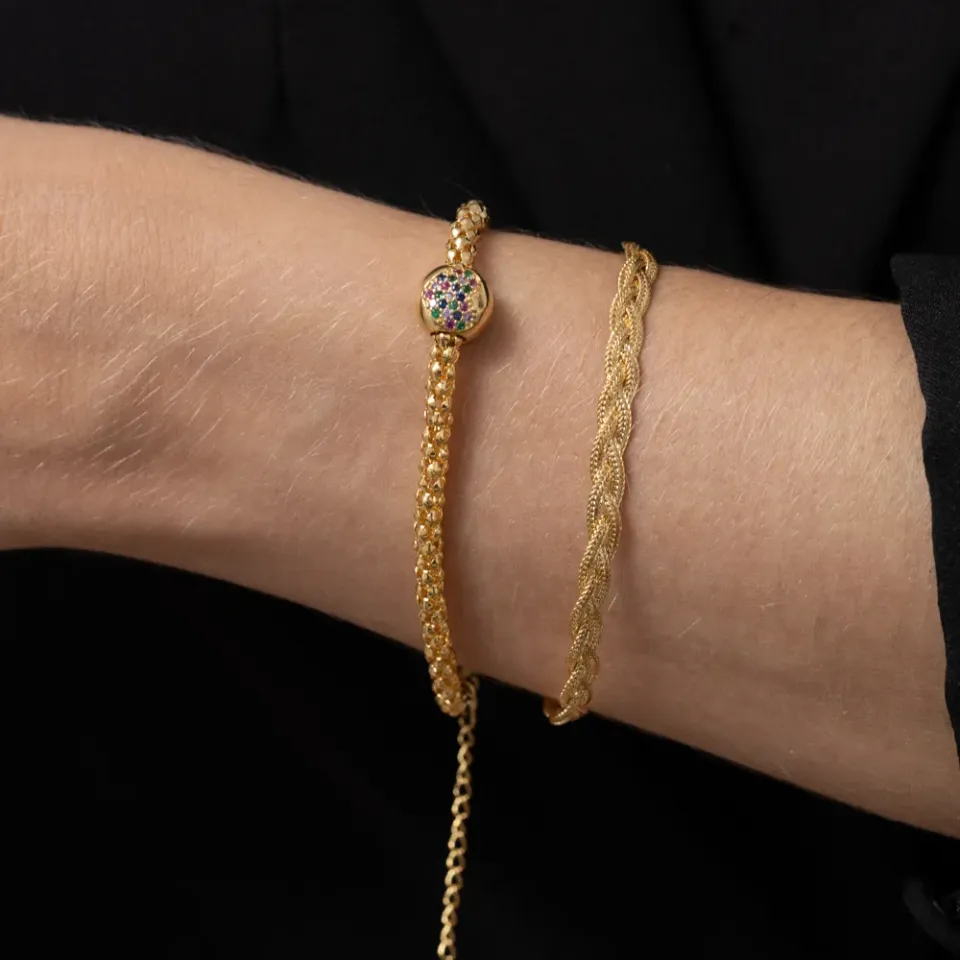 PULSEIRA OCA COM BERLOQUE CORAÇÃO BANHO OURO 18K