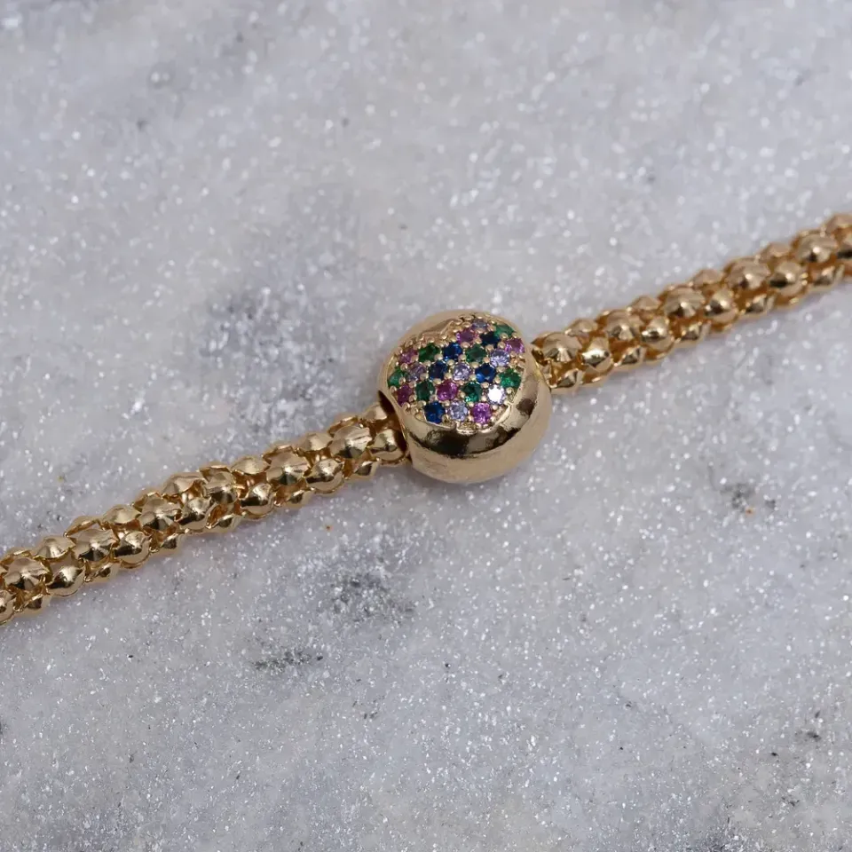 PULSEIRA OCA COM BERLOQUE CORAÇÃO BANHO OURO 18K