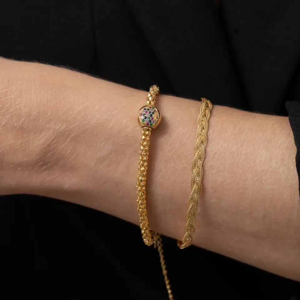 PULSEIRA OCA COM BERLOQUE CORAÇÃO BANHO OURO 18K