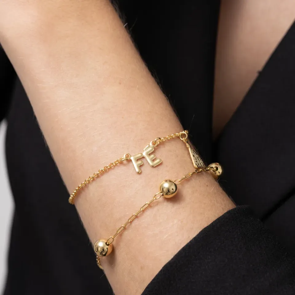PULSEIRA NOSSA SENHORA E FÉ BANHO OURO 18K