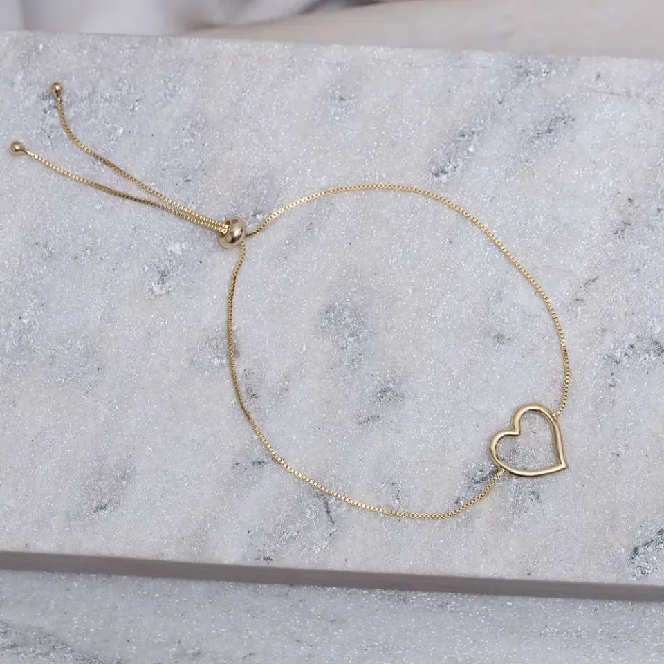 PULSEIRA REGULAGEM CORAÇÃO VAZADO BANHO OURO 18K