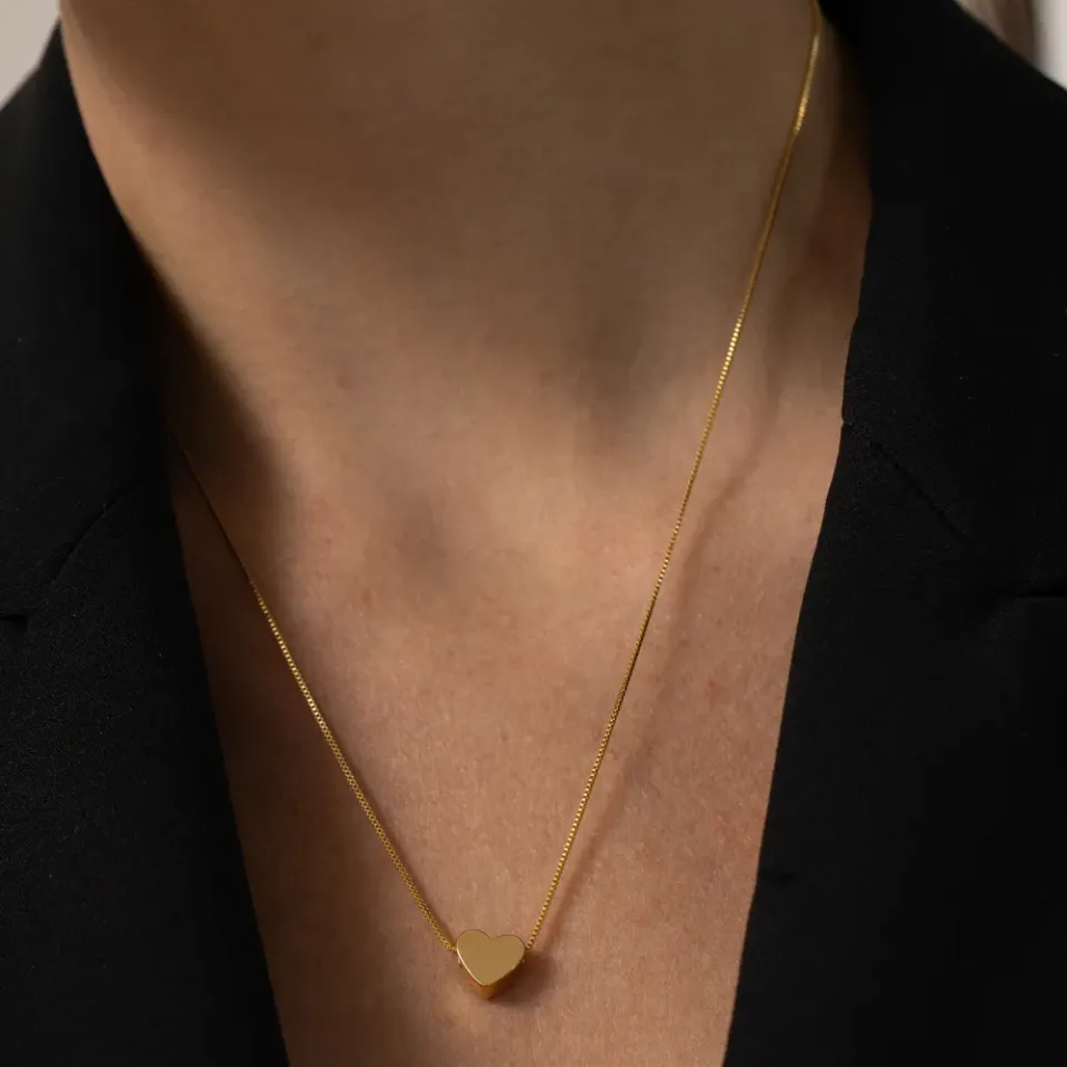 COLAR CORAÇÃO ABAULADO LISO BANHO OURO 18K