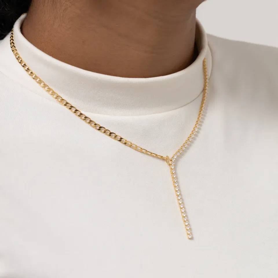 CHOKER PÊNDULO COM DUPLO ELO BANHO OURO 18K