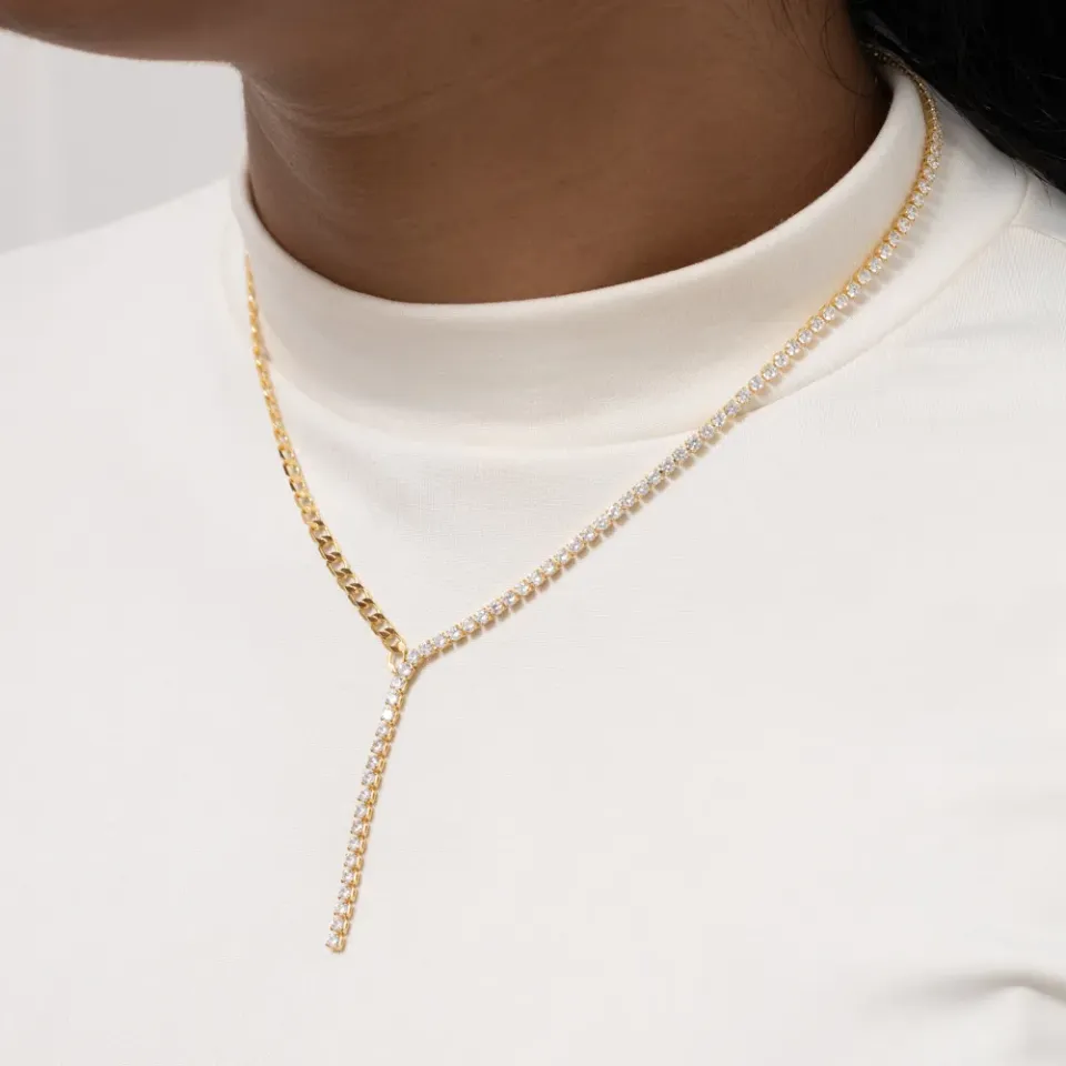 CHOKER PÊNDULO COM DUPLO ELO BANHO OURO 18K
