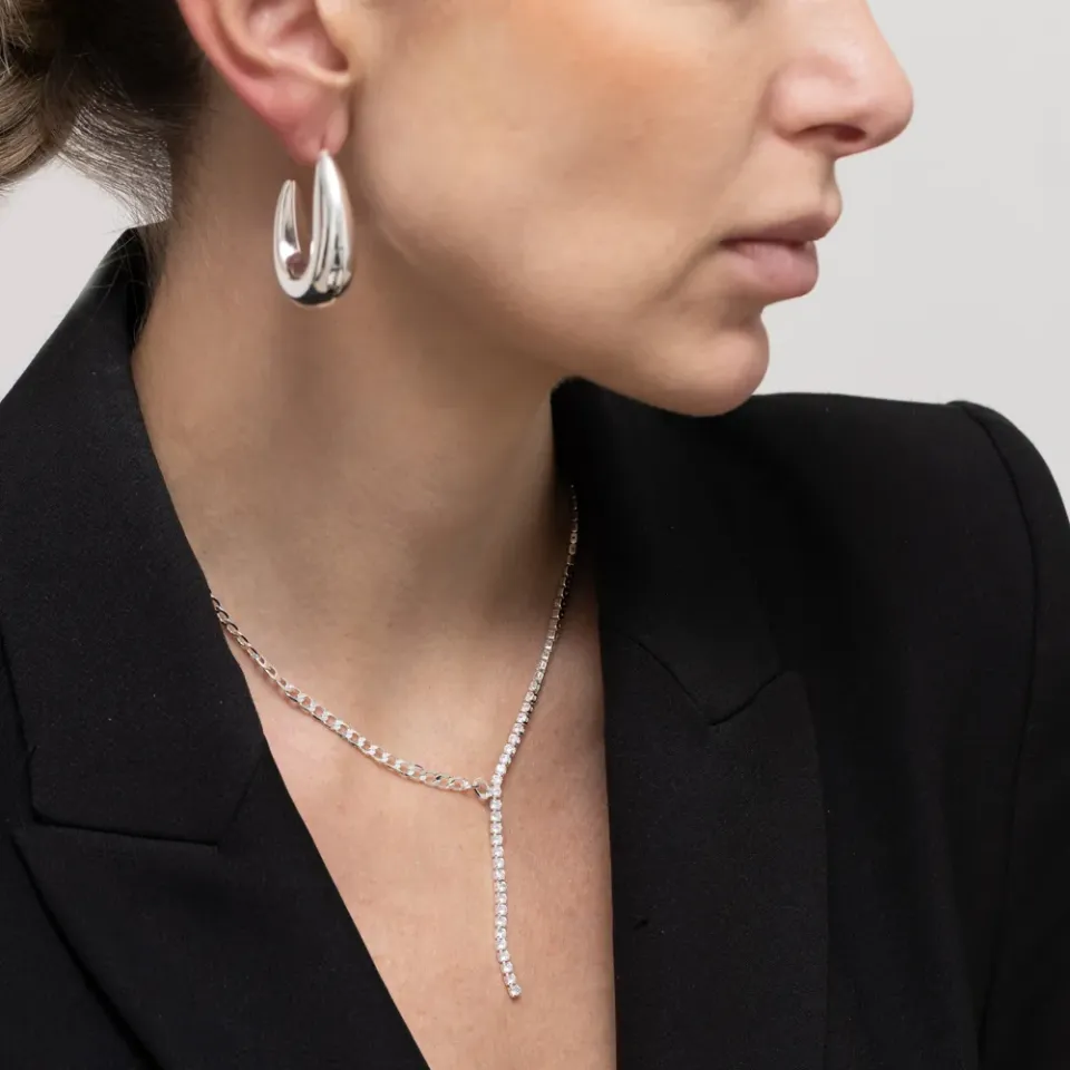CHOKER PÊNDULO COM DUPLO ELO BANHO PRATA