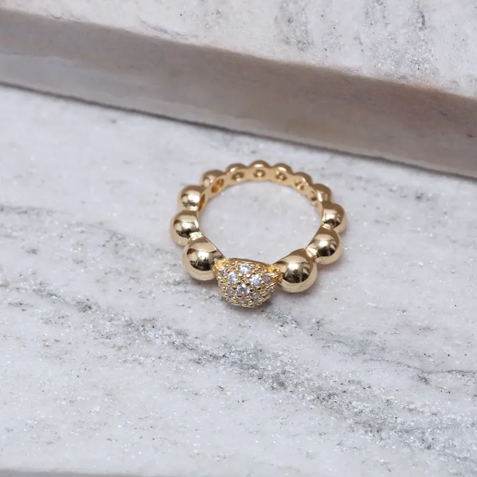 ANEL BOLINHAS LISAS E CRAVEJADA BANHO OURO 18K