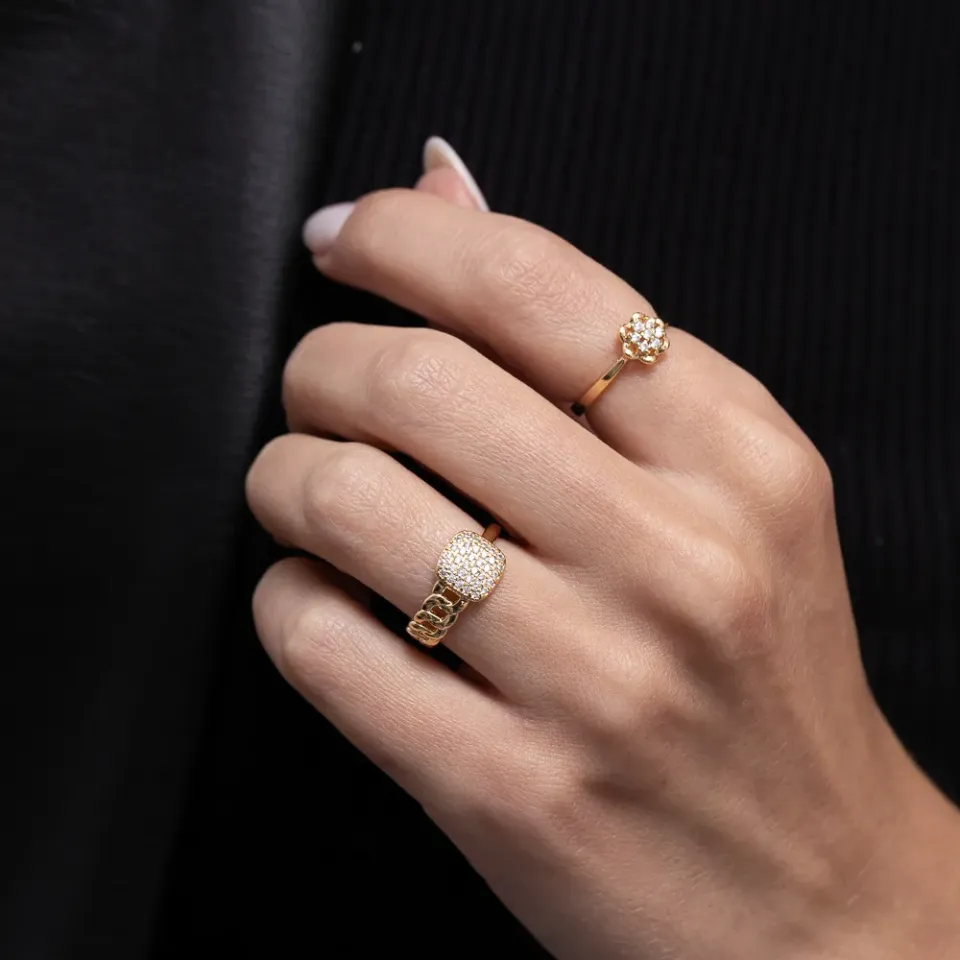 ANEL MIX COM CORRENTE CRAVEJADO BANHO OURO 18K