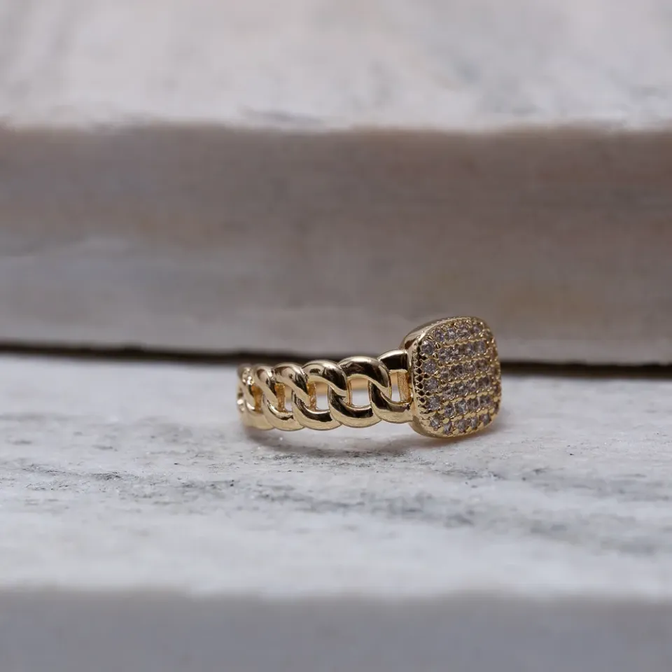 ANEL MIX COM CORRENTE CRAVEJADO BANHO OURO 18K