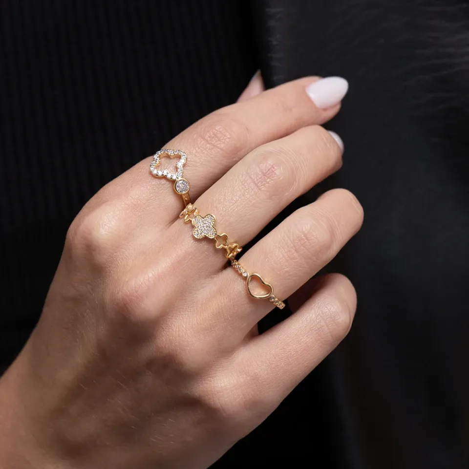 ANEL VIRGINIA VAZADO COM PONTO DE LUZ BANHO OURO 18K