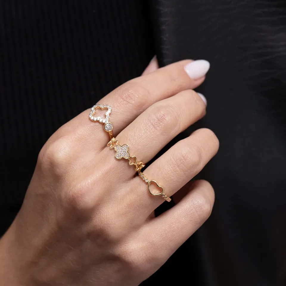 ANEL VIRGINIA VAZADO COM PONTO DE LUZ BANHO OURO 18K
