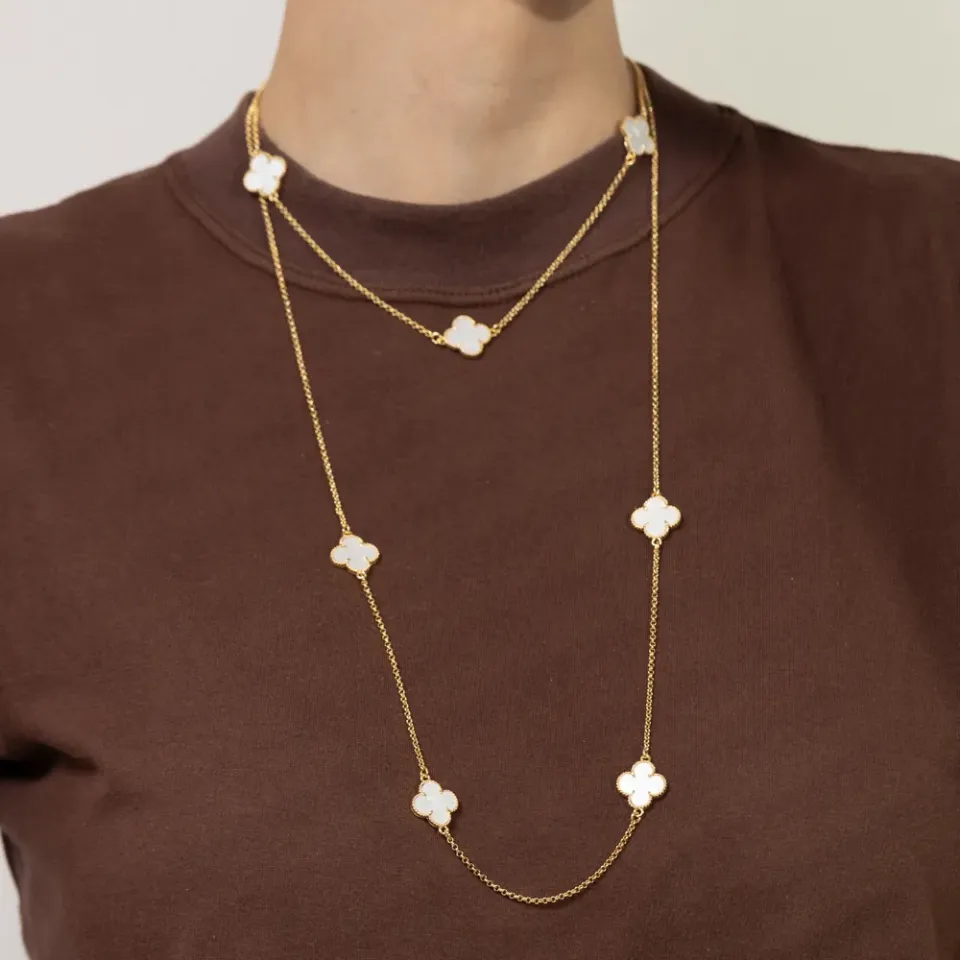 COLAR LONGO VIRGINIA BRANCO PEROLIZADO BANHO OURO 18K