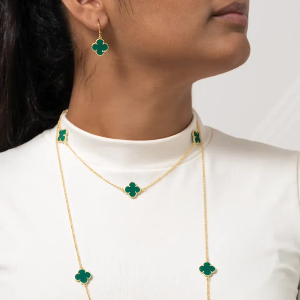CONJUNTO VIRGINIA VERDE BANHO OURO 18K