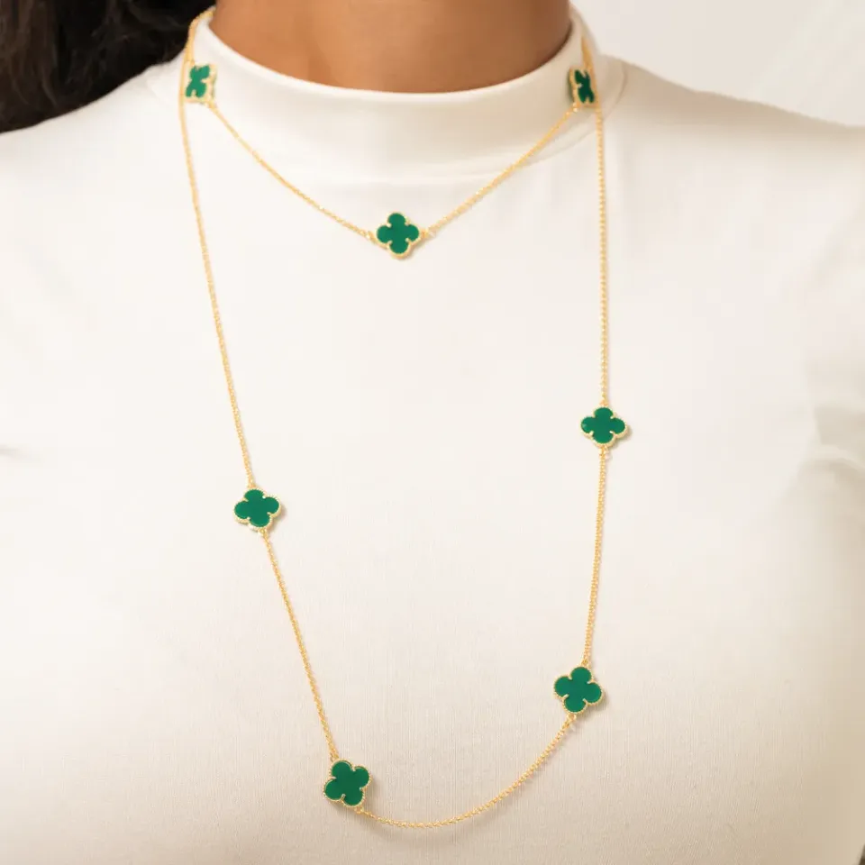 COLAR LONGO VIRGINIA VERDE BANHO OURO 18K