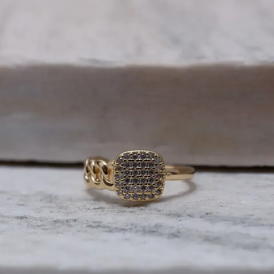 ANEL MIX COM CORRENTE CRAVEJADO BANHO OURO 18K