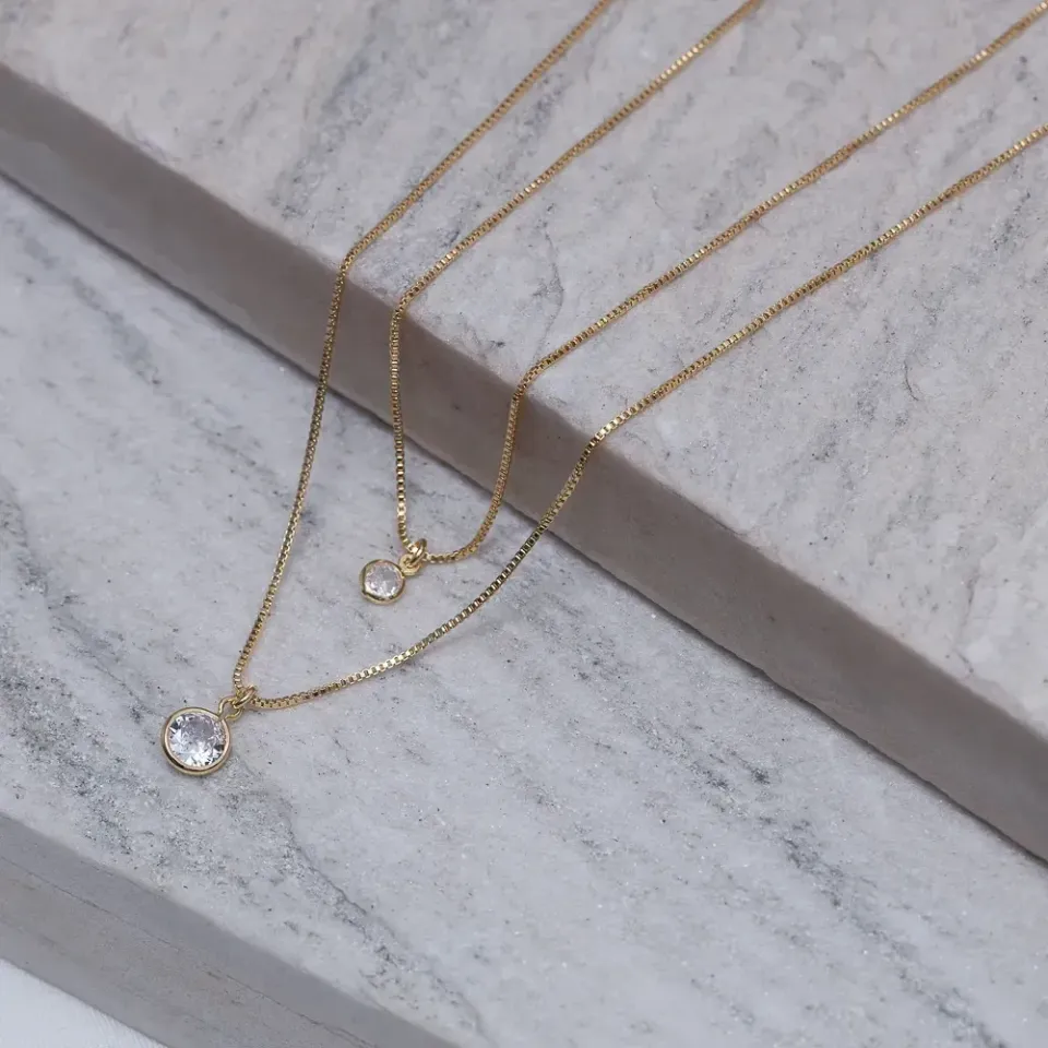 COLAR PONTO DE LUZ DUPLO BANHO OURO 18K