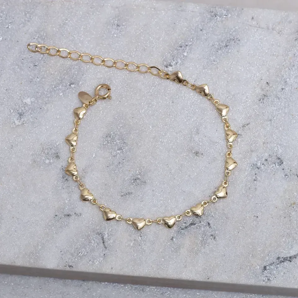 PULSEIRA CORAÇÃO PP ABAULADOS BANHO OURO 18K