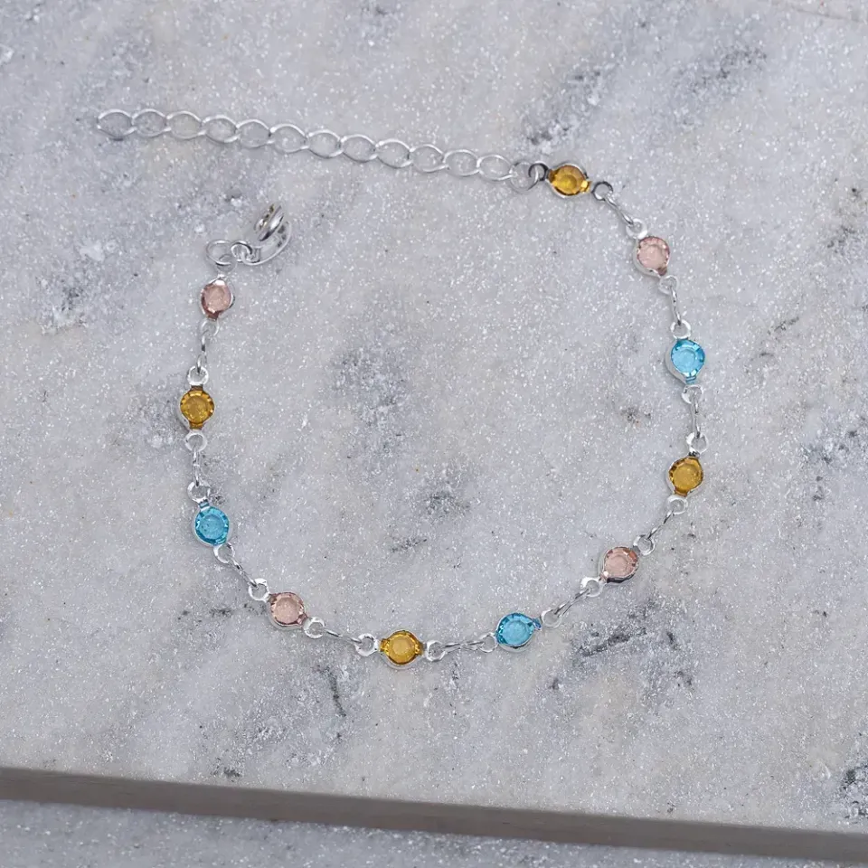 PULSEIRA CRISTAIS COLORIDOS BANHO PRATA