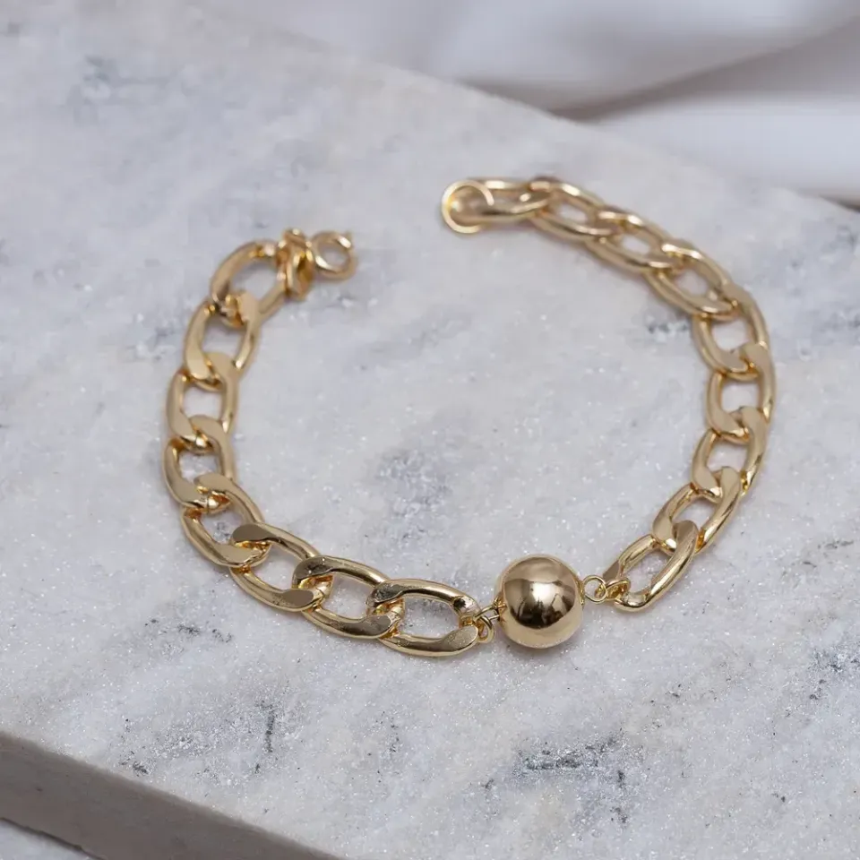 PULSEIRA ELOS GRUMET COM BOLA BANHO OURO 18K
