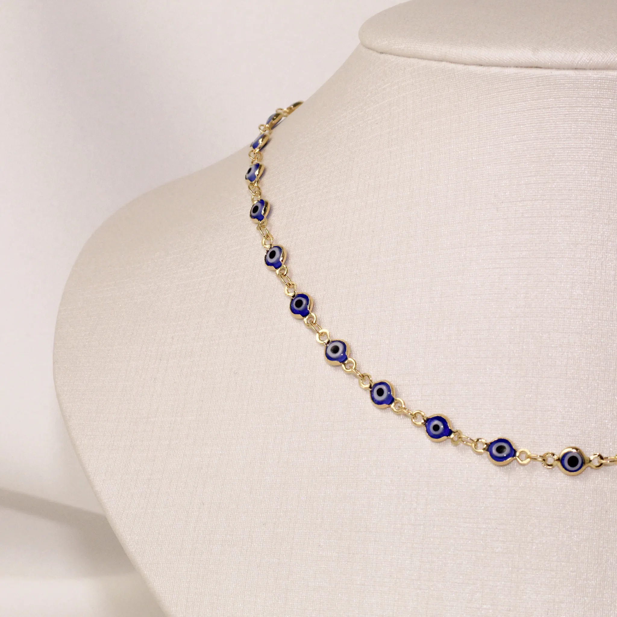 CHOKER OLHO GREGO AZUL ESCURO BANHO OURO 18K
