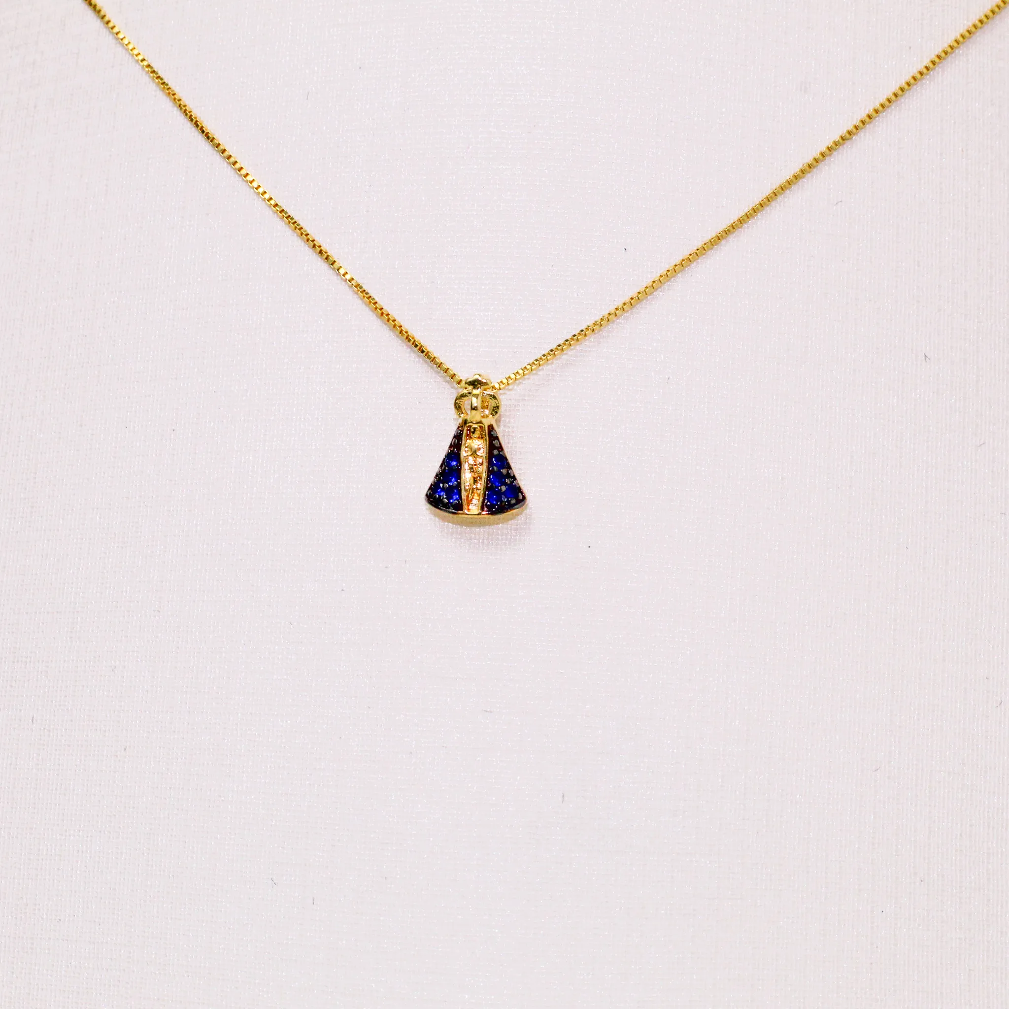 COLAR NOSSA SENHORA PP COM CANETA RÓDIO NEGRO BANHO OURO 18K