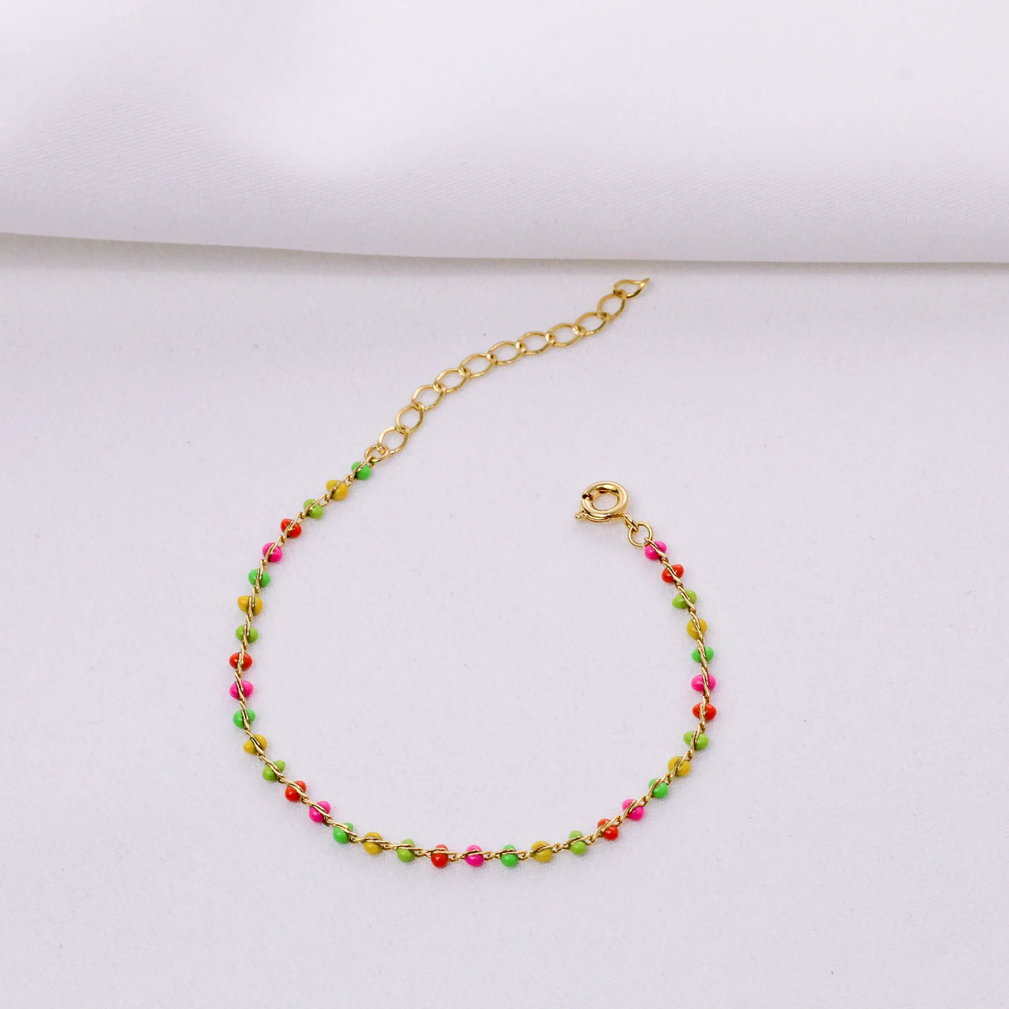 PULSEIRA BOLINHA COLORIDA BANHO OURO 18K